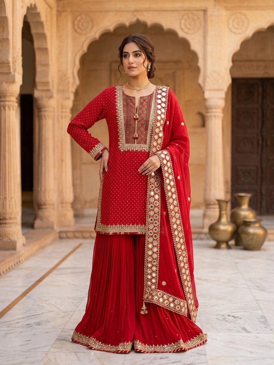 Laal Mirror Sharara Set